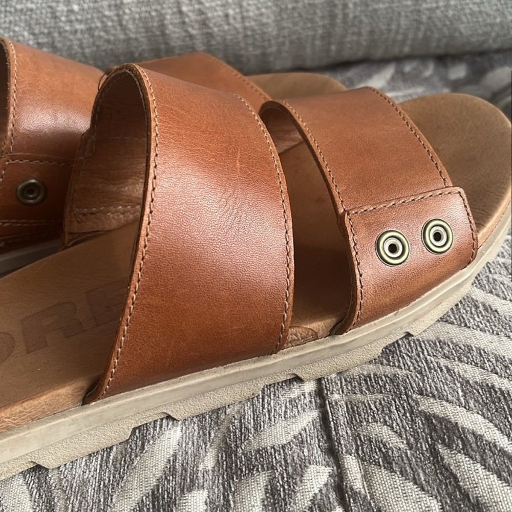 Sorel Women's Tan Leather Slide Sandals - Picture 4 of 8